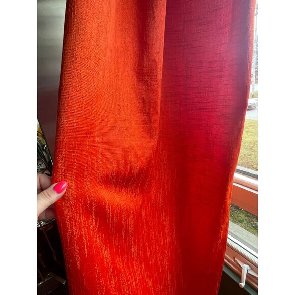 Vintage 60s curtain, orange jewel tone, pleated drape, shiny glossy - Picture 2 of 10
